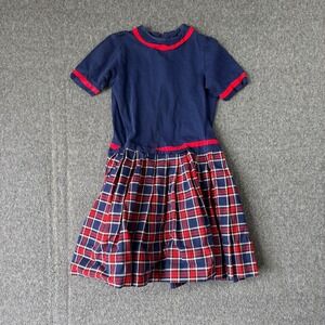 Kate Greenaway Vintage Girls‎ Navy Blue Plaid Pleated Dress Size 8 Cotton